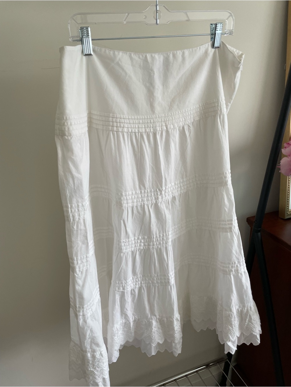 Lauren Jeans Company-Ralph Lauren White Women's A-Line Tiered Midi Skirt